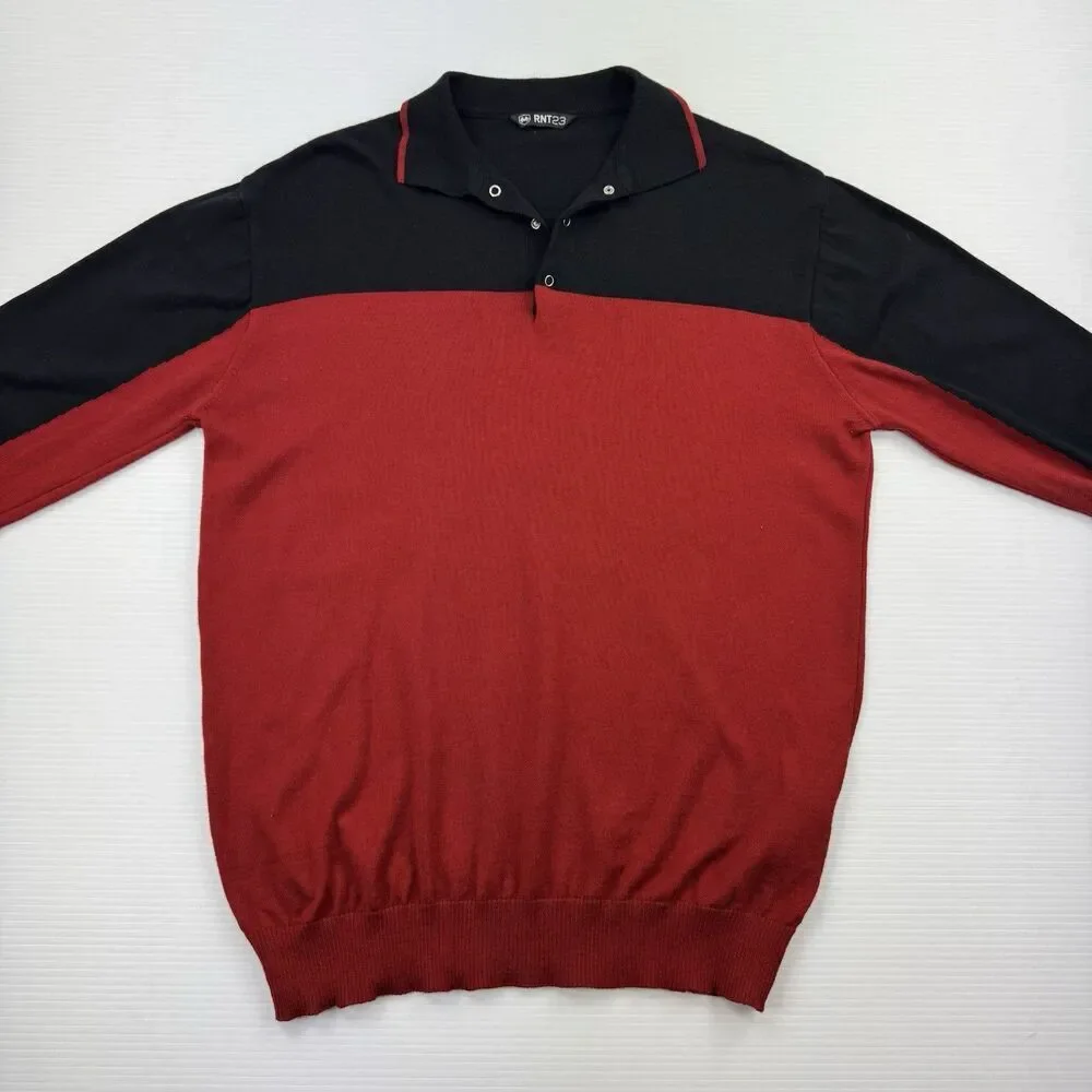 RNT23 Ron Tomson Polo Sweater Mens XL Red Black Colorblock Long Sleeve